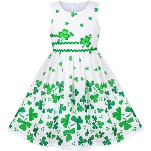 Sunny Fashion Girls Dress Rose Flower Double Bow Tie Party Sundress(Green Clover)