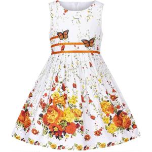 Sunny Fashion Girls Dress Rose Flower Double Bow Tie Party Sundress(Orange)