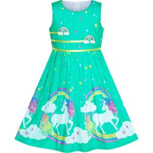 Sunny Fashion Girls Dress Rose Flower Double Bow Tie Party Sundress(Turquoise)