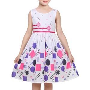 Sunny Fashion Girls Dress Rose Flower Double Bow Tie Party Sundress(White Purple)