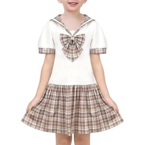Sunny Fashion Girls Dress Sailor School Uniform Navy Suit Size 6-14(Beige Plaid)