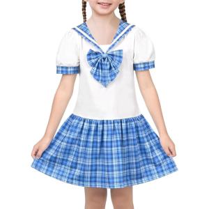 Sunny Fashion Girls Dress Sailor School Uniform Navy Suit Size 6-14(Blue Plaid)