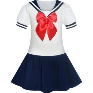 Sunny Fashion Girls Dress Sailor School Uniform Navy Suit Size 6-14(Dark Blue)