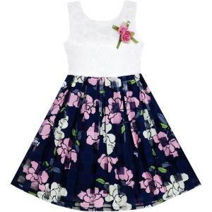 Sunny Fashion Girls Dress Sequin Lace Plaid Checkered Tulle Flower Print