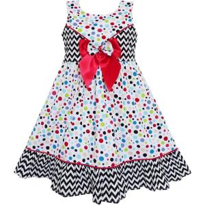 Sunny Fashion Girls Dress Sleeveless Polka Dot Bow Tie Striped Black Wave