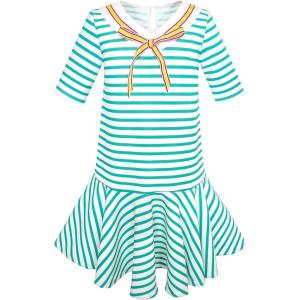 Sunny Fashion Girls Dress Striped School Bow Tie Jumper Size 5-12
