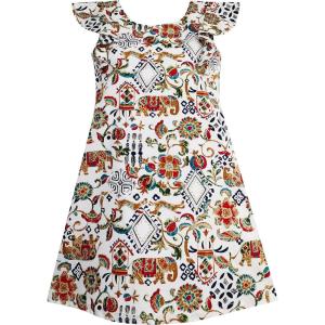 Sunny Fashion Girls Dress Traditional Hand Drawing Print Elephant Tree