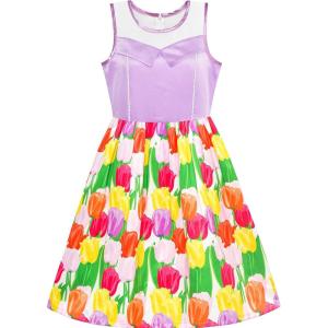 Sunny Fashion Girls Dress Tulip Flower Purple Party Sundress Size 5-12