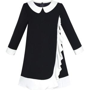 Sunny Fashion Girls Dress White Collar Long Sleeve School Uniform Size 5-10(Black)