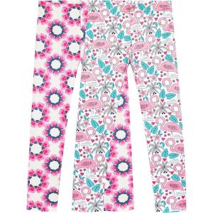 Sunny Fashion Girls Pants 3-Pack Cotton Leggings Lace Stretchy Kids Toddler(Flower Flamingo Set)