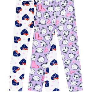 Sunny Fashion Girls Pants 3-Pack Cotton Leggings Lace Stretchy Kids Toddler(Heart Set)