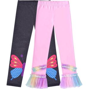 Sunny Fashion Girls Pants 3-Pack Cotton Leggings Lace Stretchy Kids Toddler(Rainbow Butterfly)