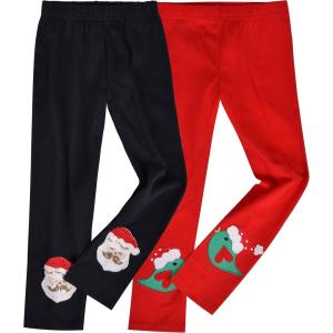 Sunny Fashion Girls Pants 3-Pack Cotton Leggings Lace Stretchy Kids Toddler(Red)