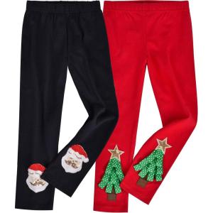 Sunny Fashion Girls Pants 3-Pack Cotton Leggings Lace Stretchy Kids Toddler(Red Black)