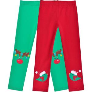Sunny Fashion Girls Pants 3-Pack Cotton Leggings Lace Stretchy Kids Toddler(Reindeer Bird)