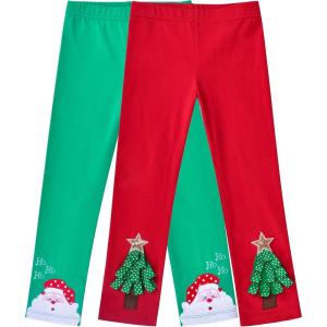 Sunny Fashion Girls Pants 3-Pack Cotton Leggings Lace Stretchy Kids Toddler(Santa Tree)