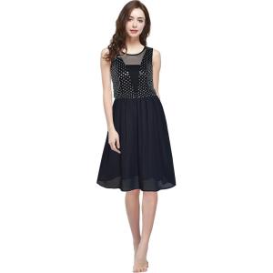 Sunny Fashion Women Sleeveless Sequin Sexy Chiffon Black Party Dress Size S-L(Black)