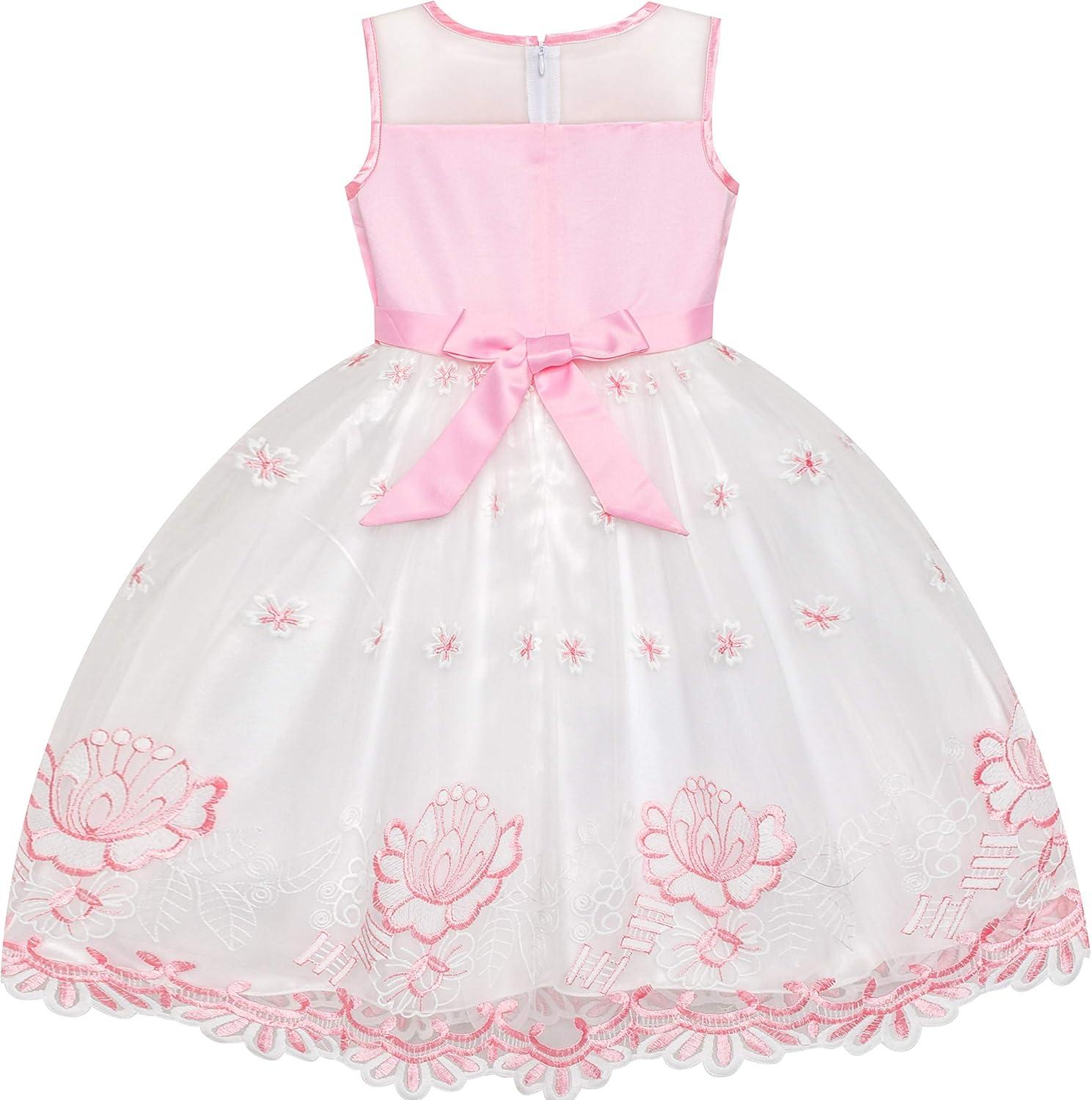 imageSunny Fashion Flower Girls Dress Purple Tiered Skirt Bridesmaid WeddingPink Embroidery Tulle