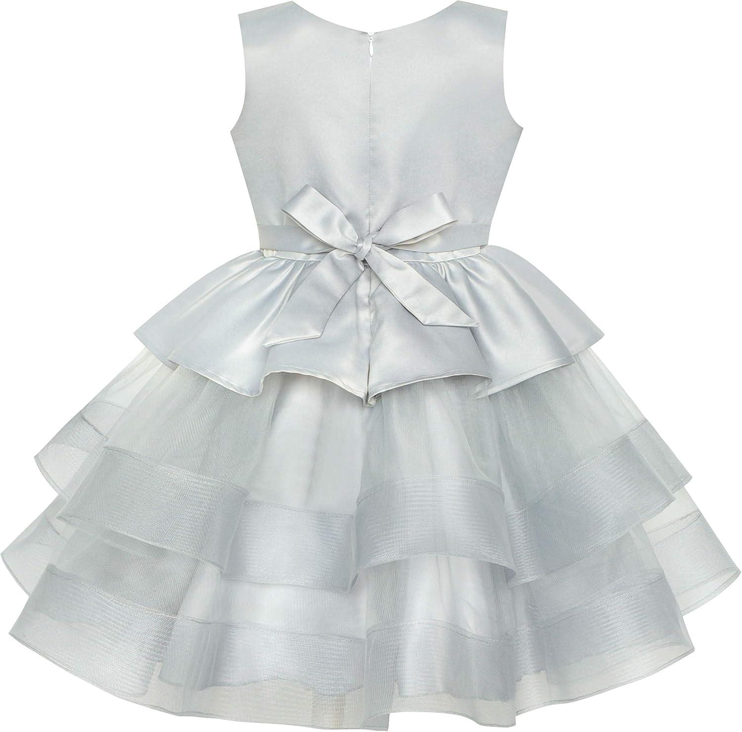 imageSunny Fashion Flower Girls Dress Tiered Ruffle Skirt Blue Pageant Size 612Gray