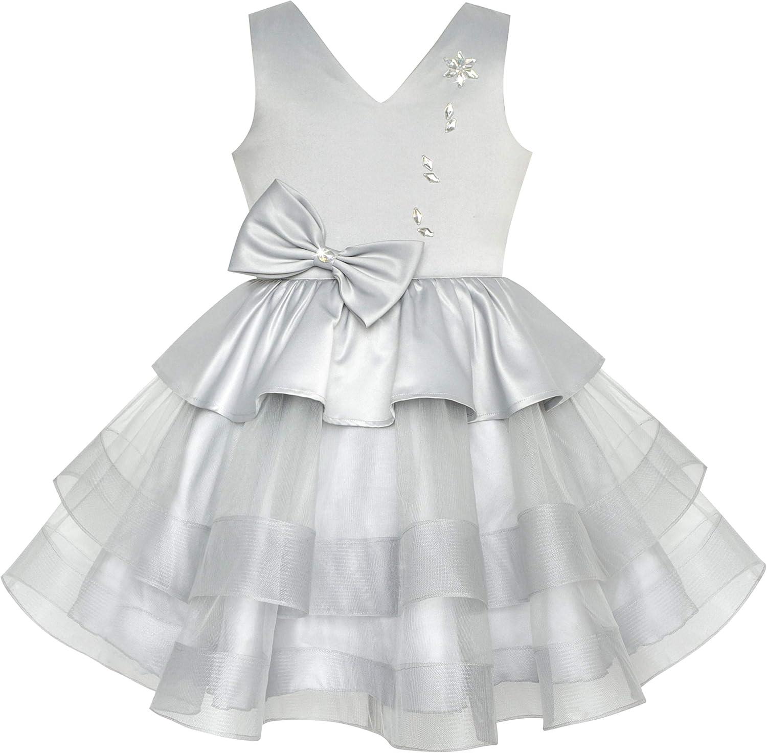 imageSunny Fashion Flower Girls Dress Tiered Ruffle Skirt Blue Pageant Size 612Gray