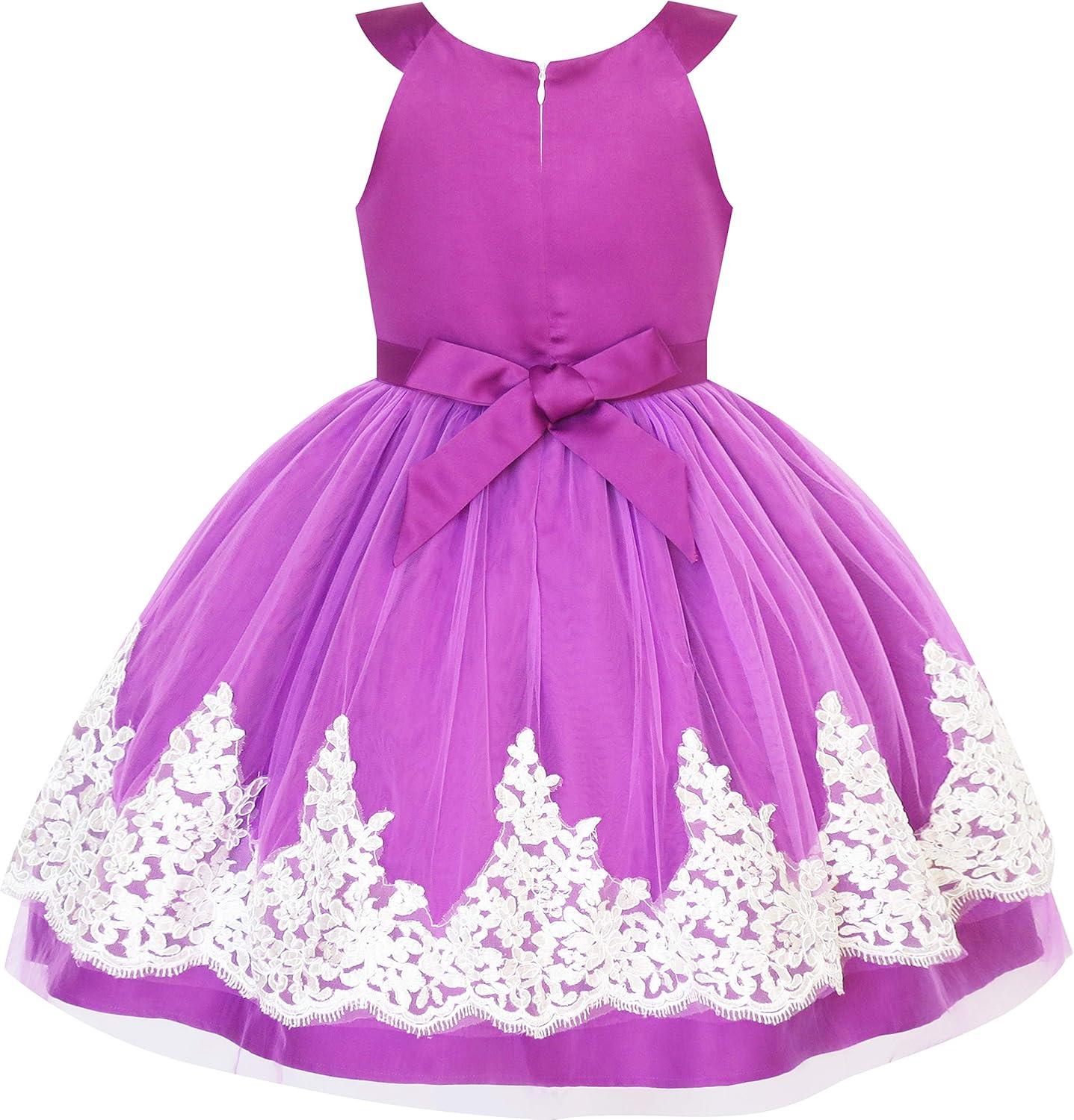imageSunny Fashion Girls Dress Vintage Flower Lace Purple Wedding Party Size 714Purple