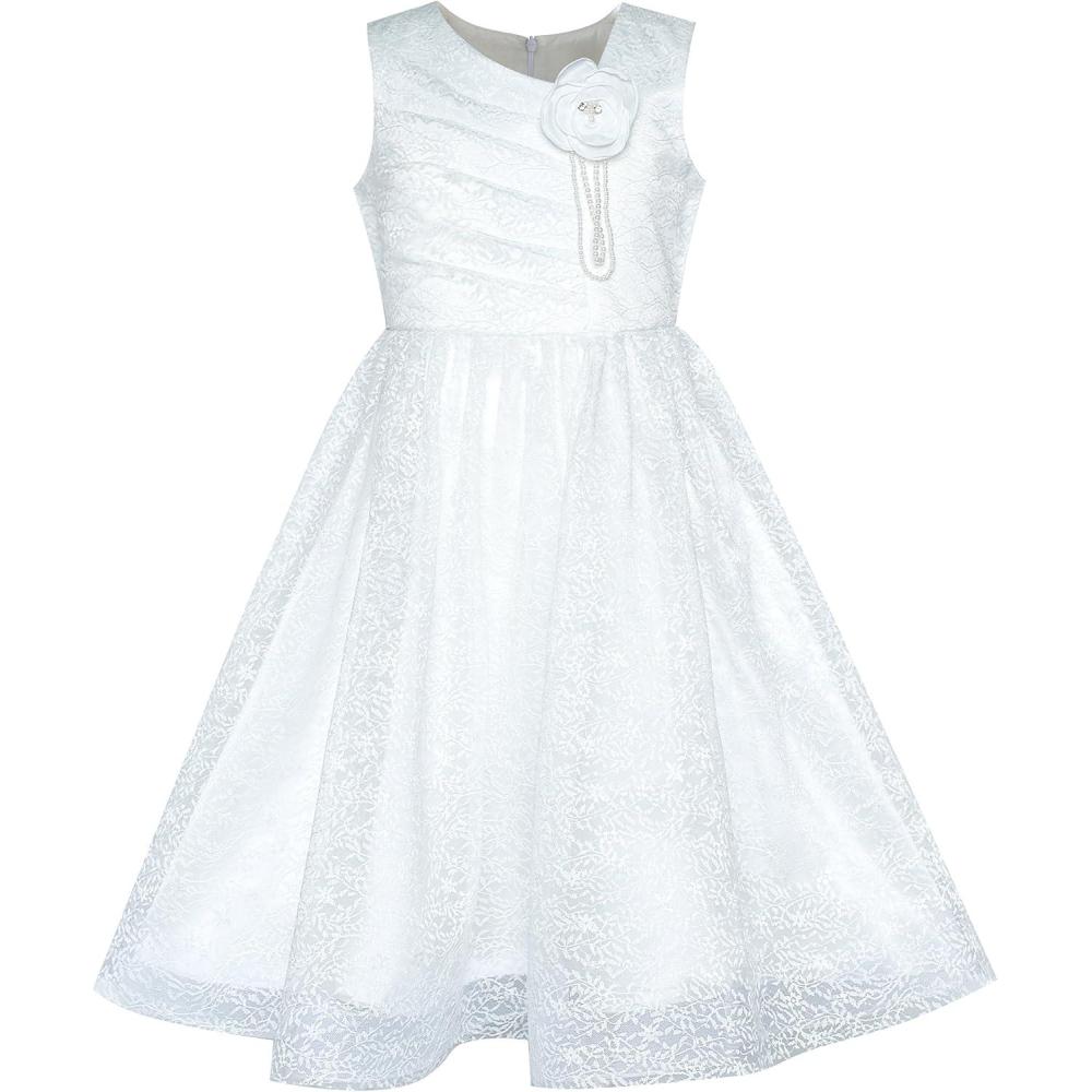 imageSunny Fashion Flower Girl Dress Off White Lace First Communion Wedding Bridesmaid