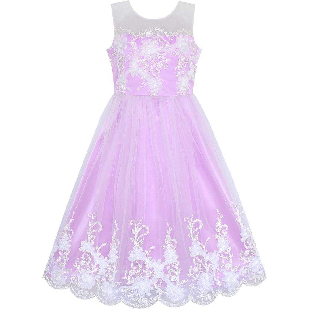 imageSunny Fashion Flower Girl Dress Tea Length Champagne Wedding Bridesmaid