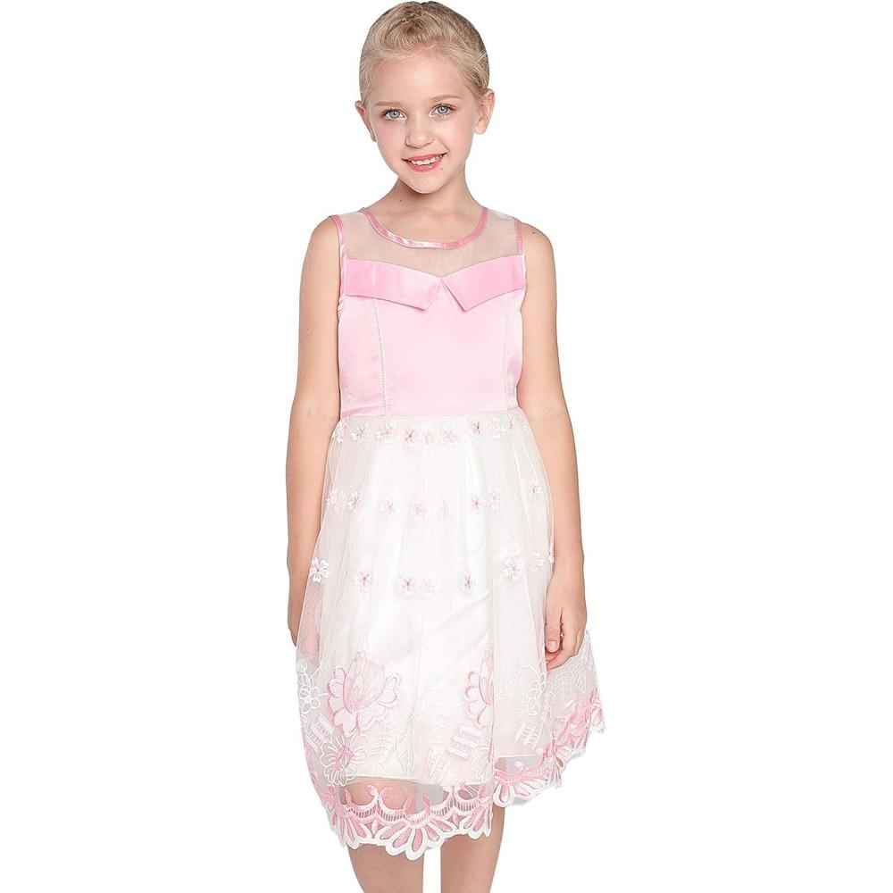 imageSunny Fashion Flower Girls Dress Purple Tiered Skirt Bridesmaid WeddingPink Embroidery Tulle