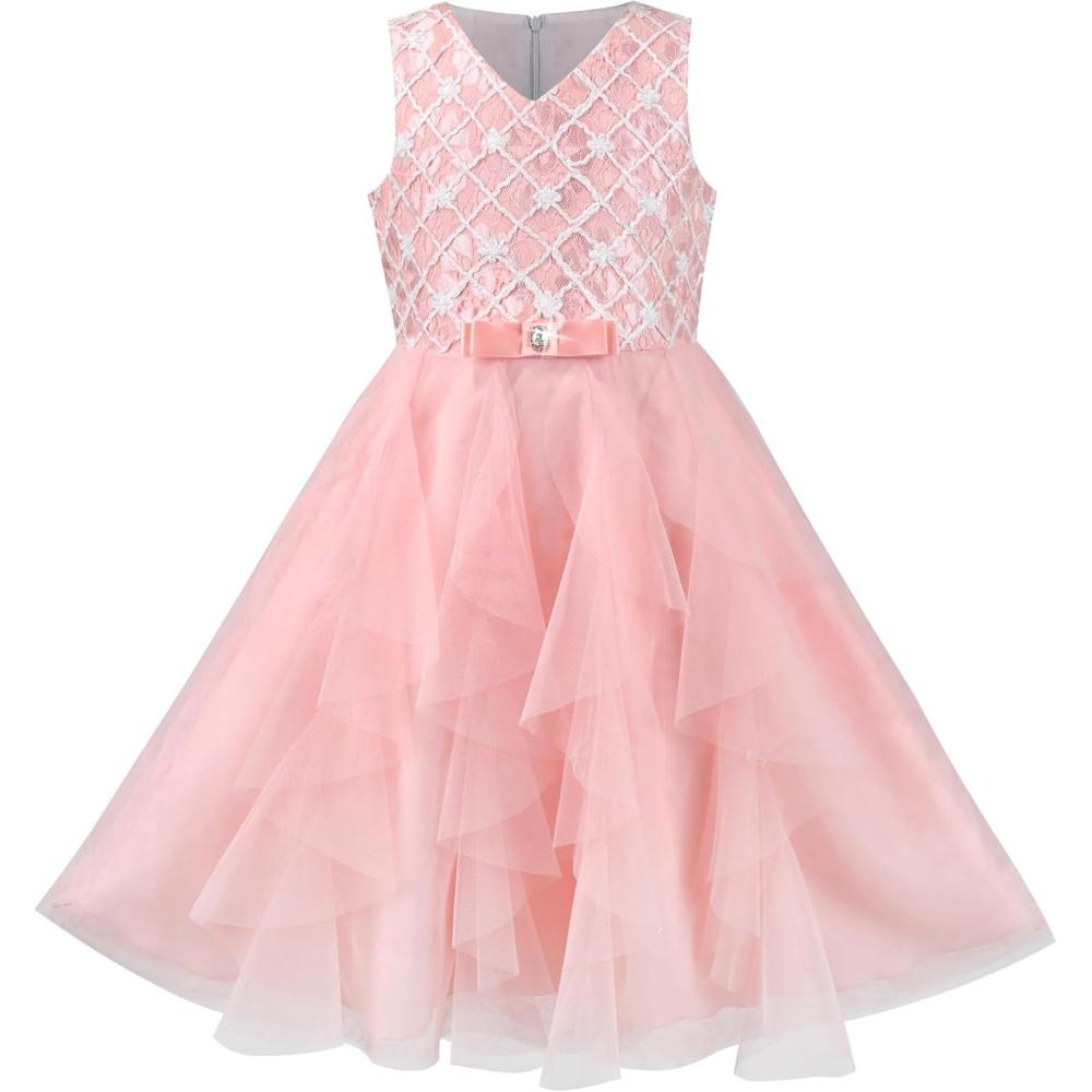 imageSunny Fashion Flower Girls Dress Purple Tiered Skirt Bridesmaid WeddingPink Mesh