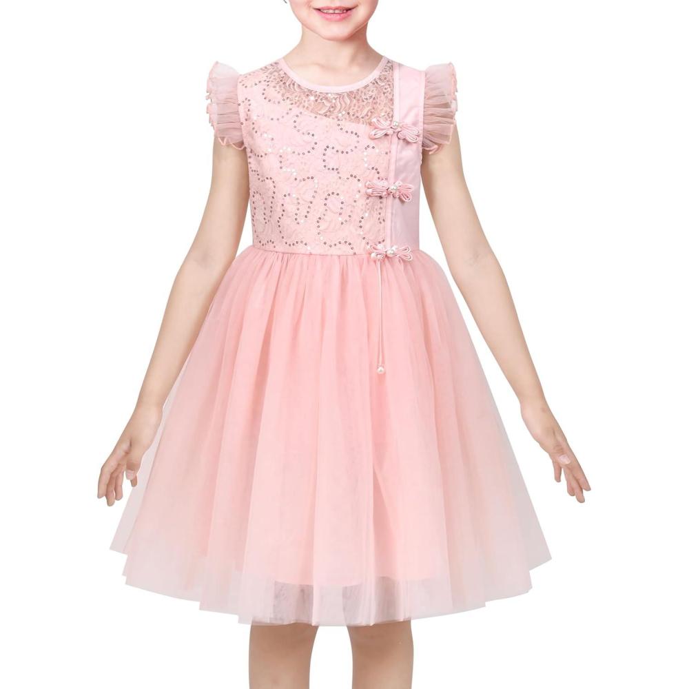 imageSunny Fashion Flower Girls Dress Purple Tiered Skirt Bridesmaid WeddingPink Sequin