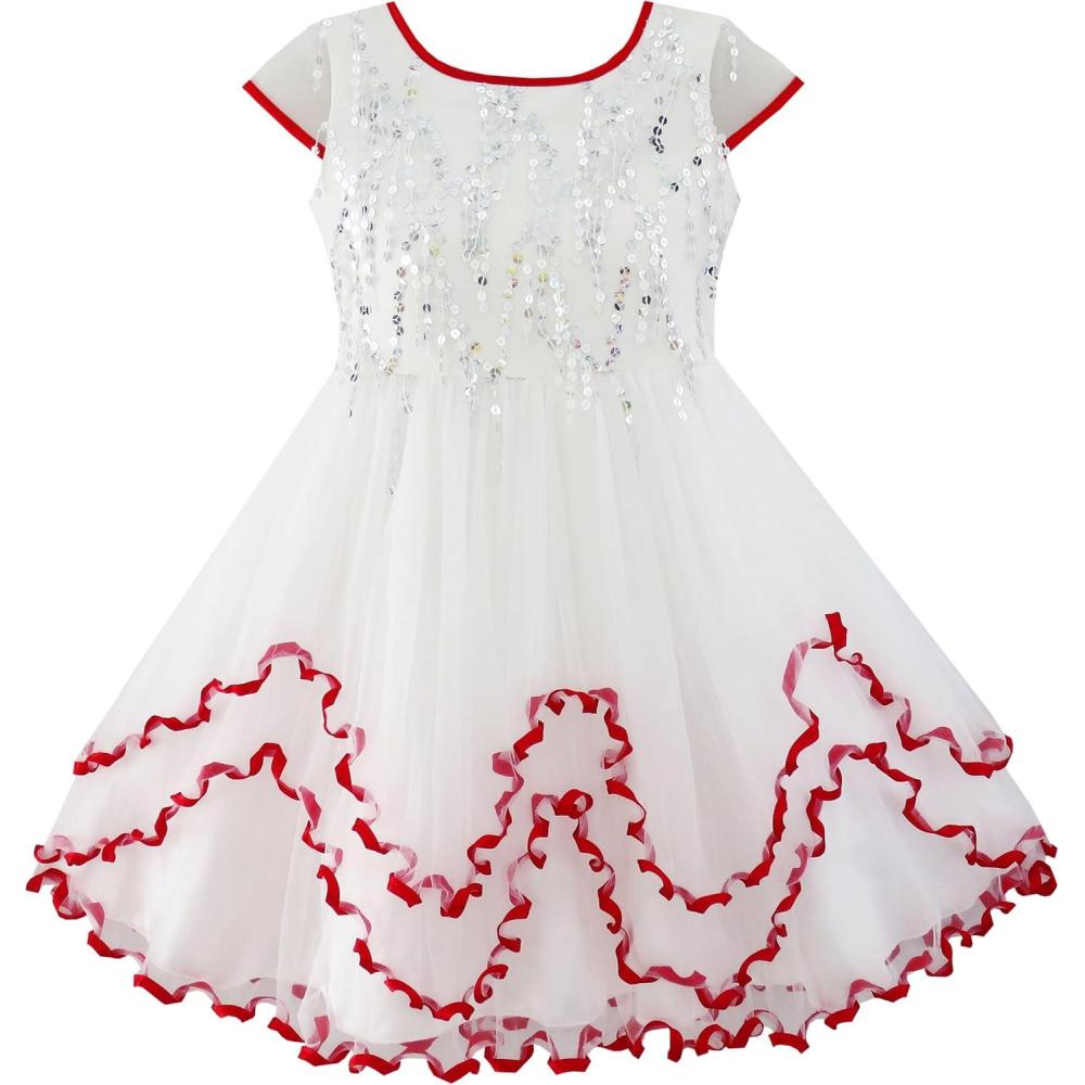 imageSunny Fashion Flower Girls Dress Tiered Ruffle Skirt Blue Pageant Size 612Red