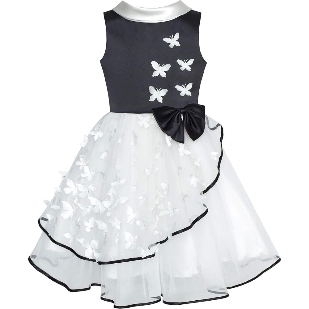 imageSunny Fashion Flower Girls Dress White and Black Pageant Party