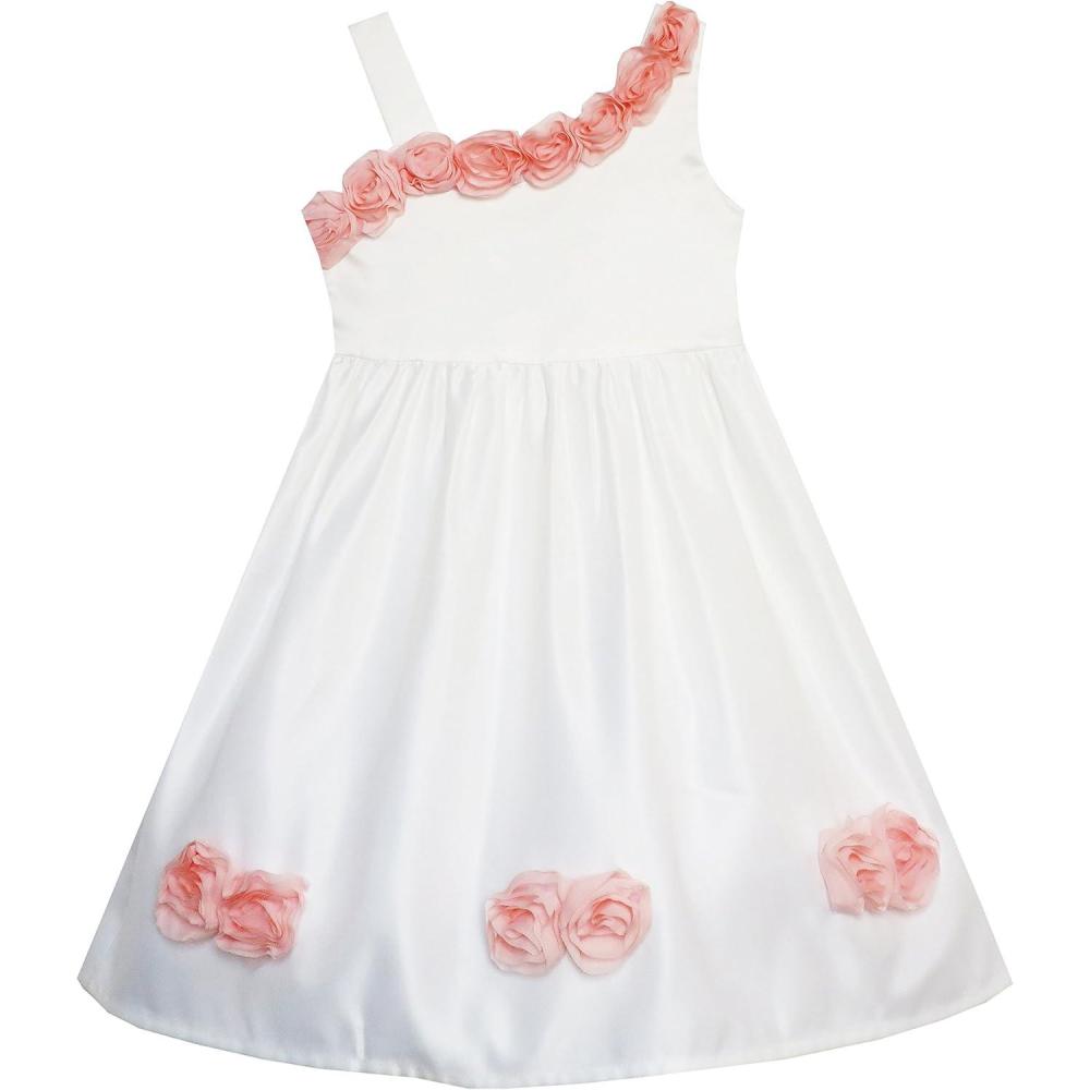 imageSunny Fashion Girls Dress Asymmetric One Shoulder Flower Girl Party