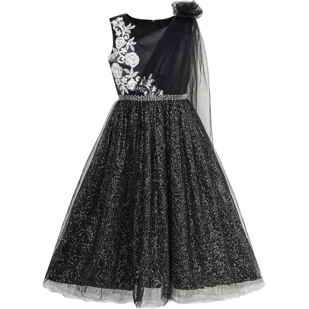 imageSunny Fashion Girls Dress Black Sparkling Tulle Lace Party Prom Gown Size 612