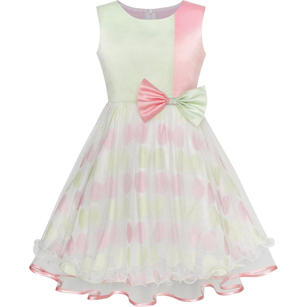 imageSunny Fashion Girls Dress Bow Tie Green Pink Color Contrast Size 412Multicolor