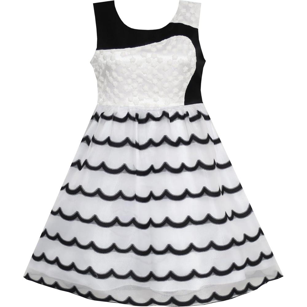 imageSunny Fashion Girls Dress Bow Tie Green Pink Color Contrast Size 412Night Black