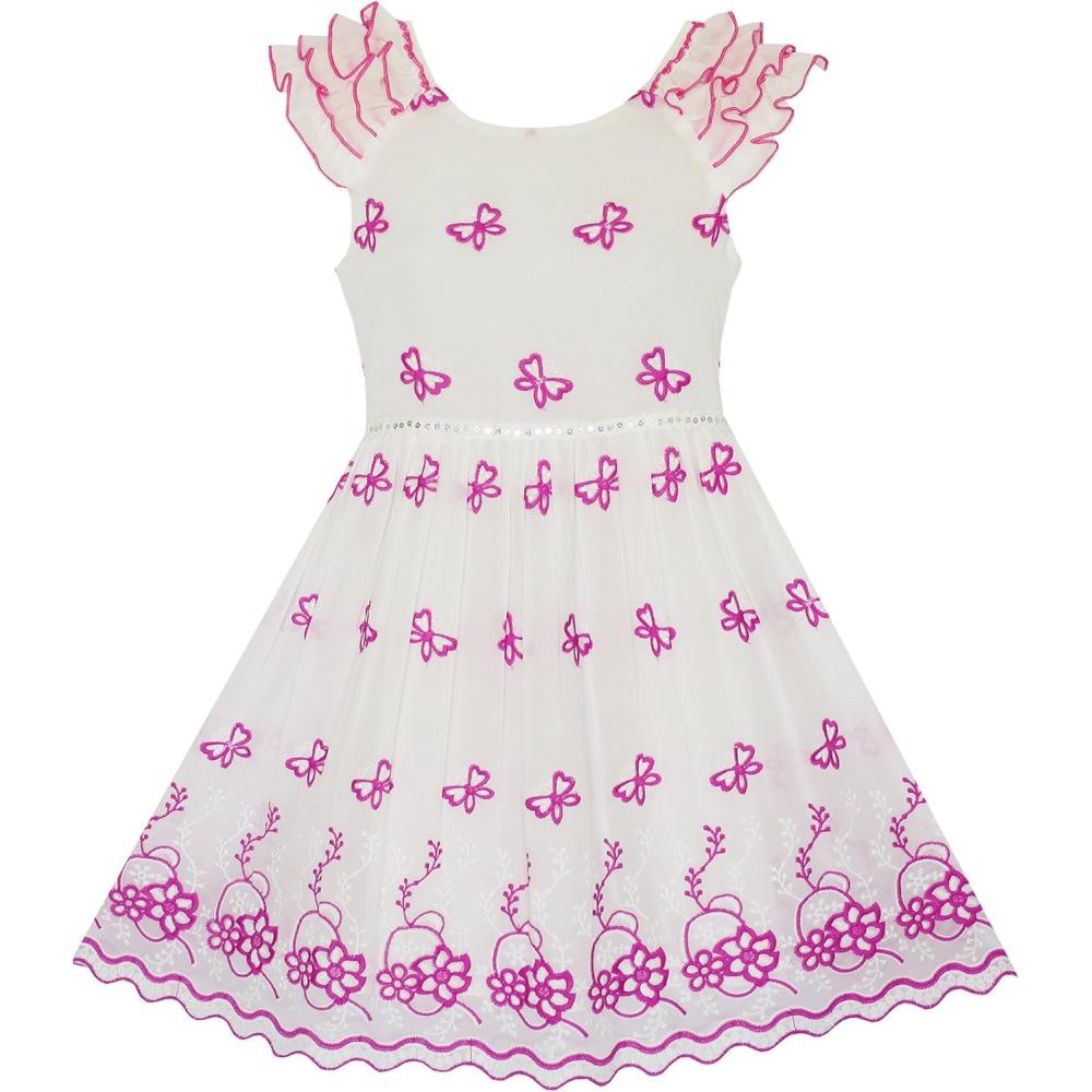 imageSunny Fashion Girls Dress Pink Embroidered Dress Princess Pageant
