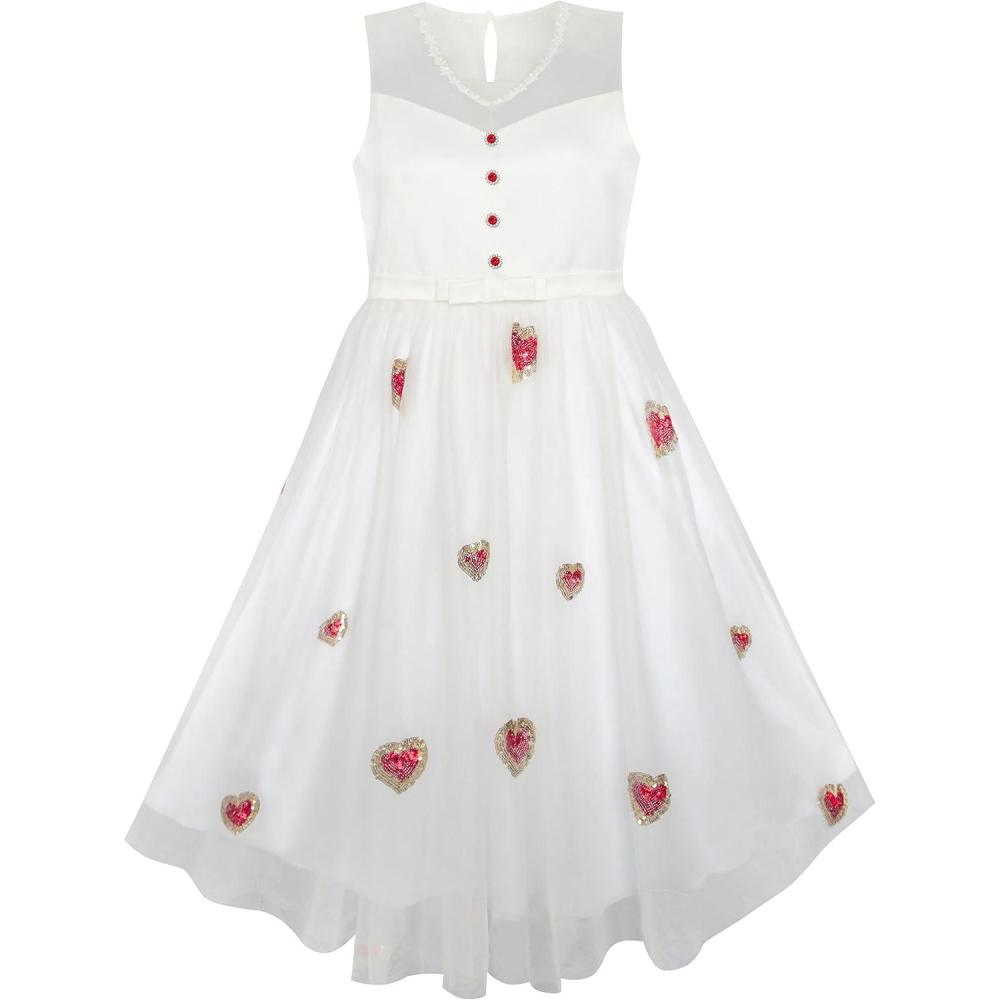 imageSunny Fashion Girls Dress Red Heart Sequins Princess Wedding Pageant Size 614