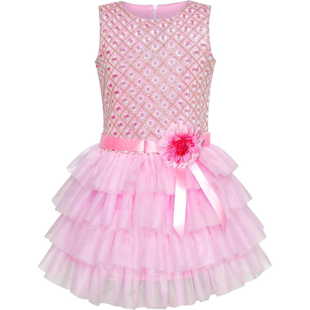 imageSunny Fashion Girls Dress Ruffle Skirt Pink Flower Birthday Party Size 512