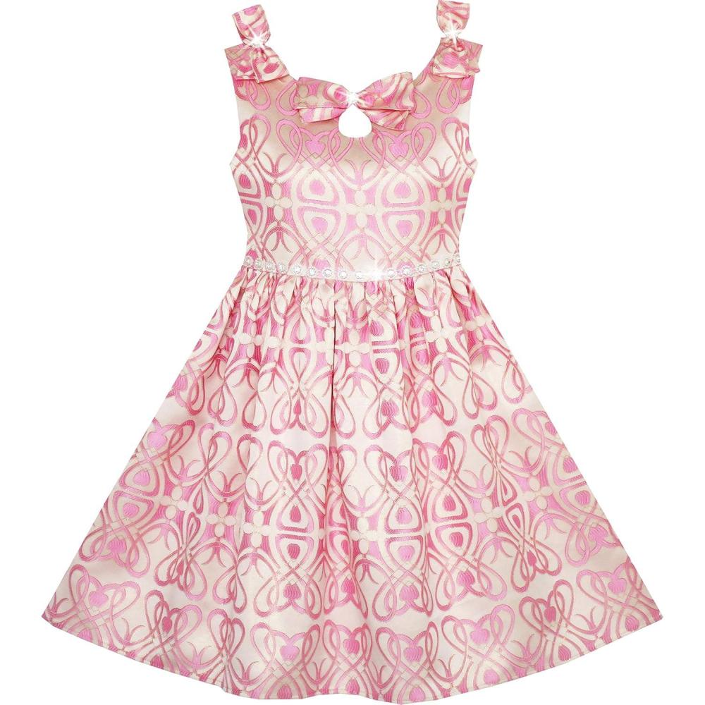 imageSunny Fashion Girls Pearl Belted Satin Glitter Pageant Wedding Dress 410