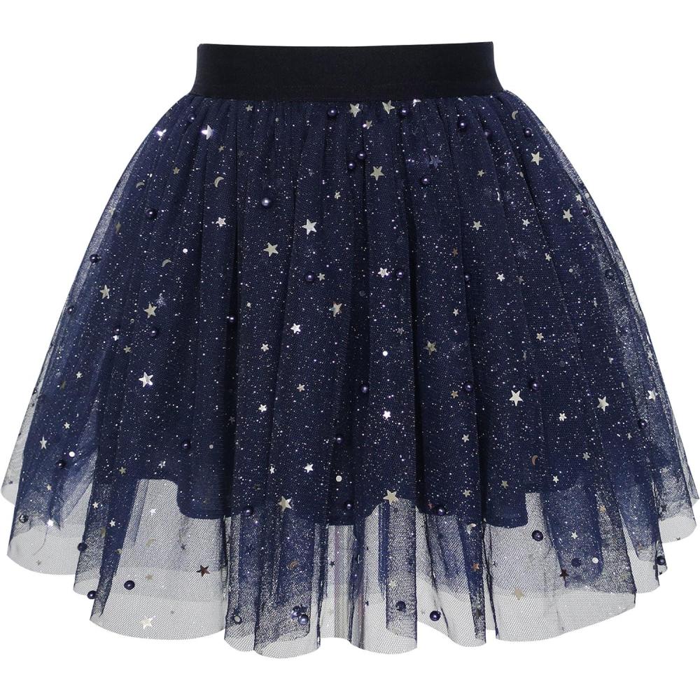 imageSunny Fashion Girls Skirt Navy Blue Pearl Stars Sparkling Tutu Dancing Size 412Blue