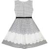 Sunny Fashion 2-in-1 Girls Party Dress Checked Black White Lace Belt 7-14