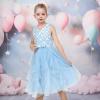 Sunny Fashion Flower Girls Dress Purple Tiered Skirt Bridesmaid Wedding(Blue Mesh)