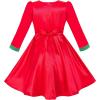 Sunny Fashion Girls Dress 3/4 Sleeve Christmas Santa Jingle Bell Snow Size 4-12(Red Green Satin)