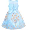 Sunny Fashion Girls Dress Bow Tie Green Pink Color Contrast Size 4-12(Azure Blue)