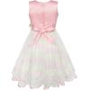 Sunny Fashion Girls Dress Bow Tie Green Pink Color Contrast Size 4-12(Multi-color)