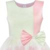 Sunny Fashion Girls Dress Bow Tie Green Pink Color Contrast Size 4-12(Multi-color)