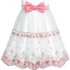 Sunny Fashion Girls Dress Bow Tie Green Pink Color Contrast Size 4-12(Pink White)
