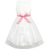 Sunny Fashion Girls Dress Bow Tie Green Pink Color Contrast Size 4-12(Pink White)