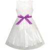Sunny Fashion Girls Dress Bow Tie Green Pink Color Contrast Size 4-12(Purple)
